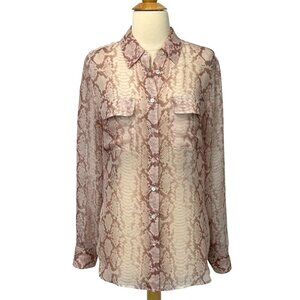 Equipment Femme Sheer Snake Print Silk Blouse Mauve Pale Pink Long Sleeve Size M